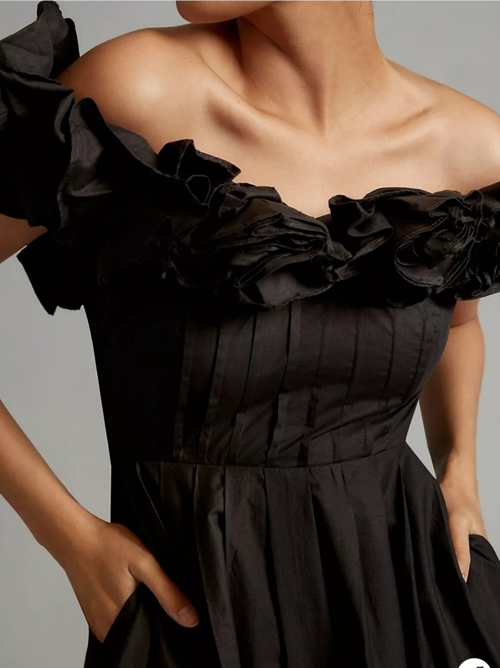 Anthropologie Maeve Black Off-The-Shoulder Rosette Dress